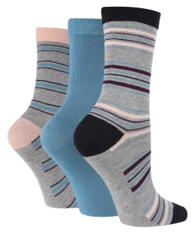 3 Pair Glenmuir Womens Striped Bamboo Socks