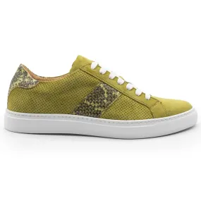 66-100-CHR OLYMPIAS Genuine Python and Italian Sueded Goatskin, Chartreuse