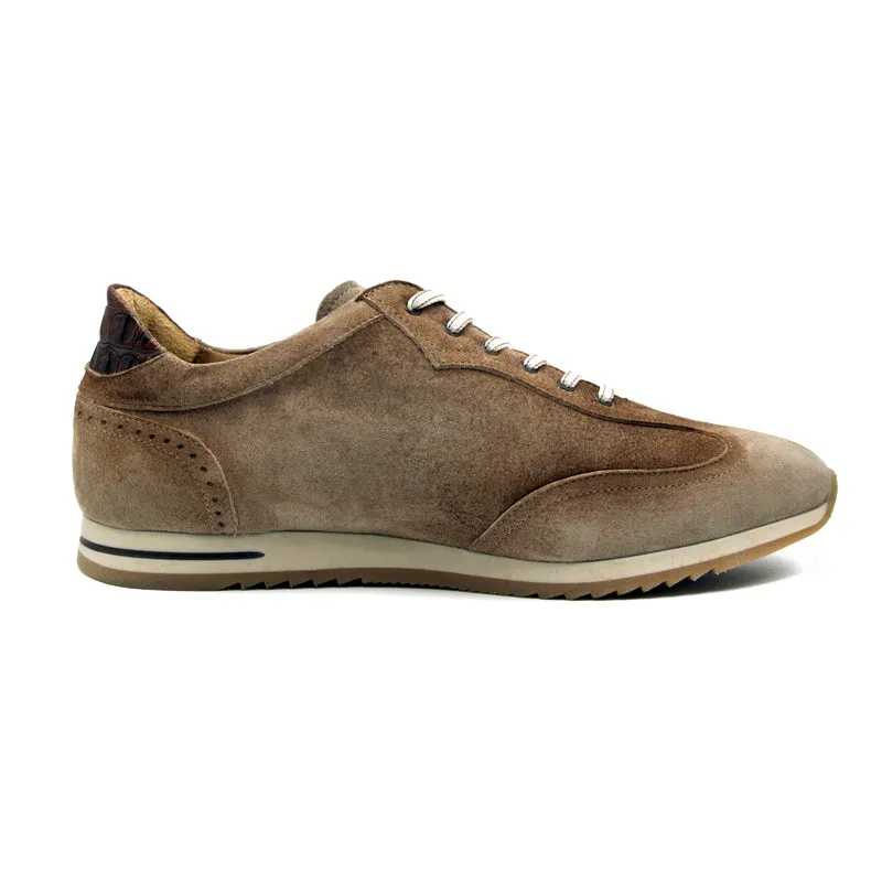 66-200-BRN COSTA Italian Burnished Suede Sneaker, Brown