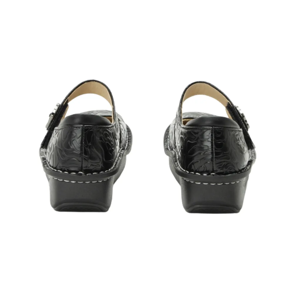 Alegria Paloma Black Embossed Rose Leather Mary Jane (Women's)