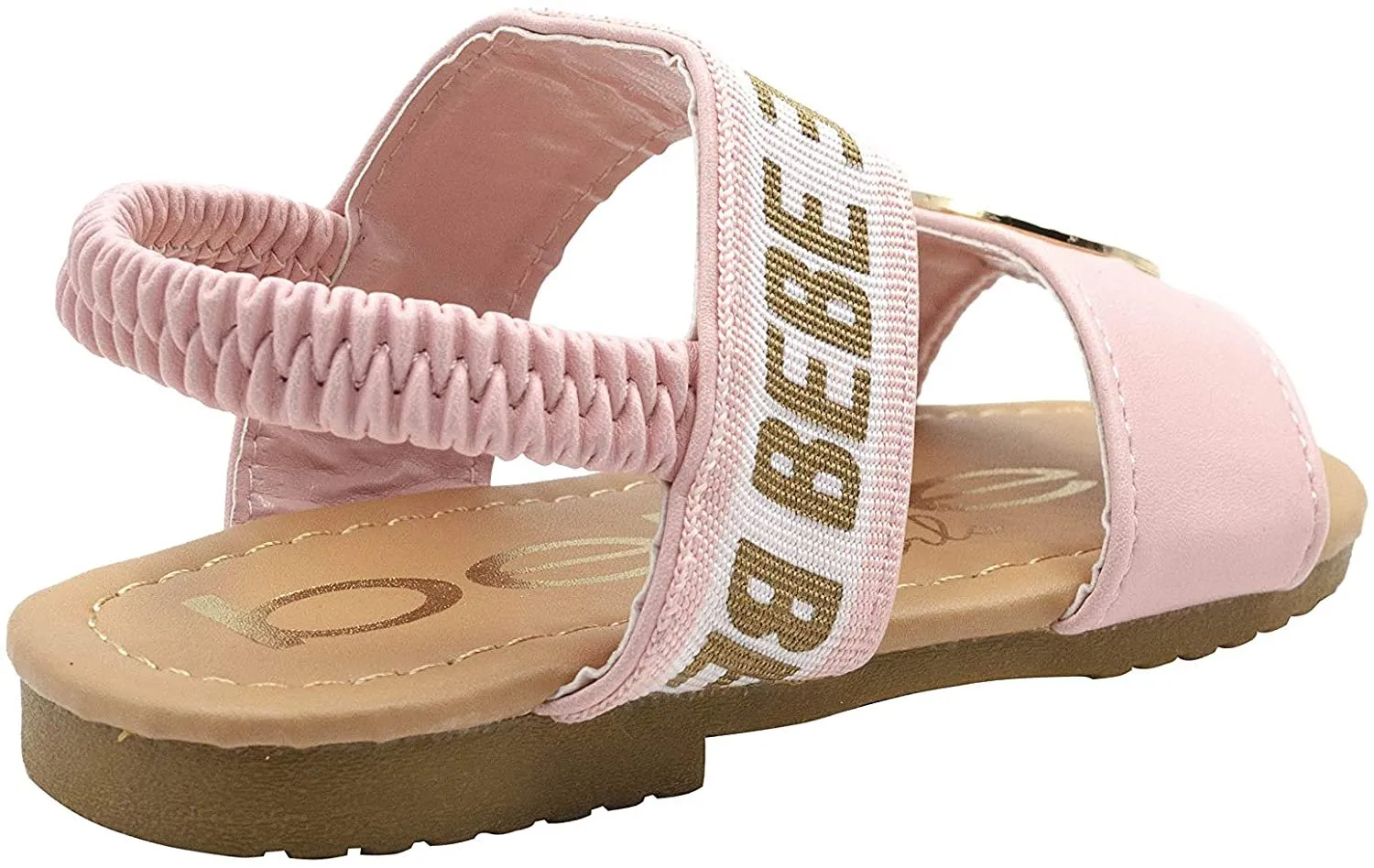 bebe Toddler Girls' Little Kid Slip-On Strappy Sandals with Logo Straps and Elastic Back, Open-Toe Flat Fashion Summer Shoes