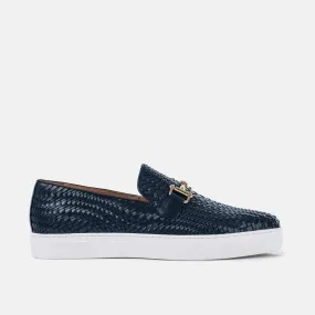 Boardwalk Navy Woven Leather Horse-Bit Sneakers