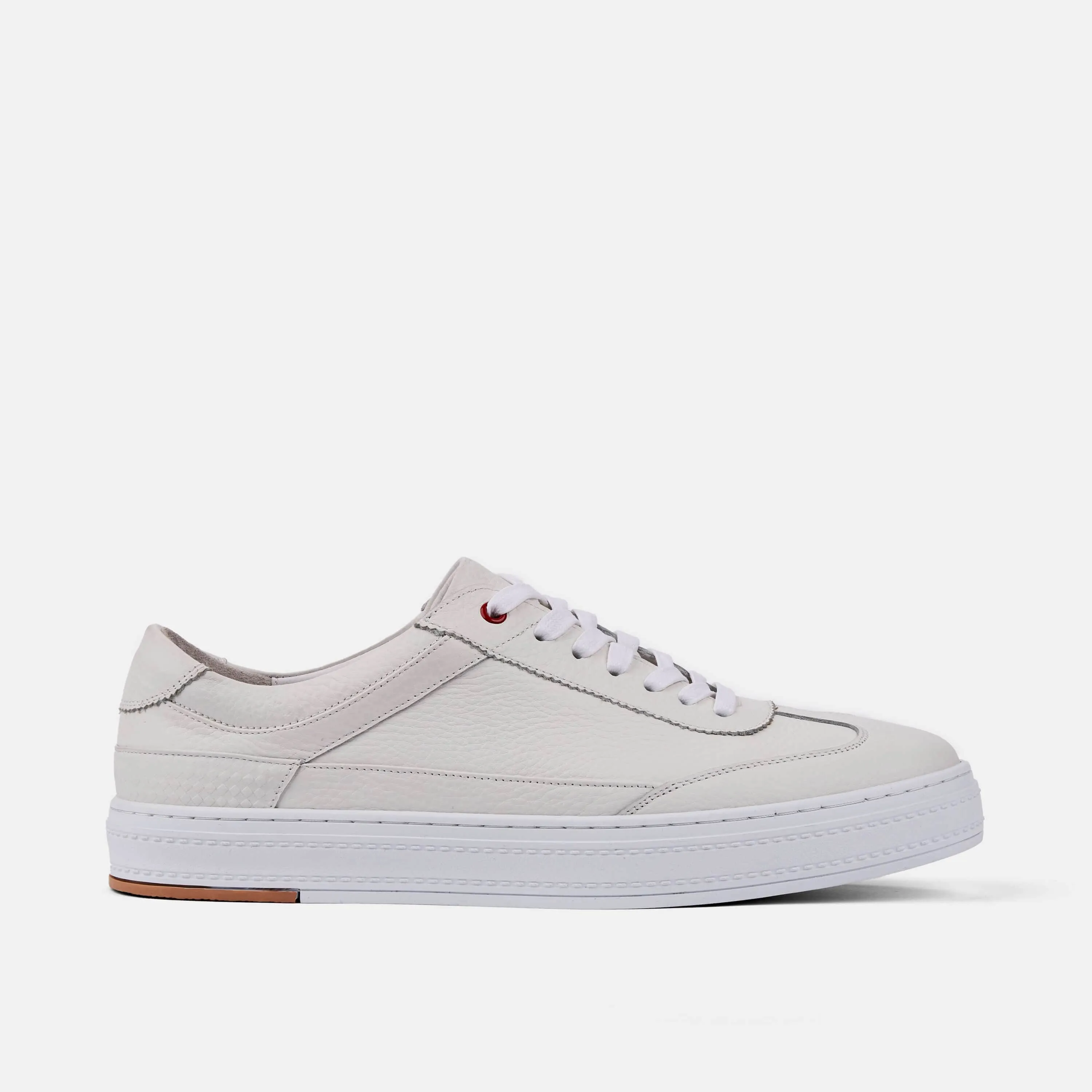 Captain White Pebble Leather Sneakers