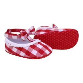 Checked Slip On Bow Shoes (Red/White) - Prewalker