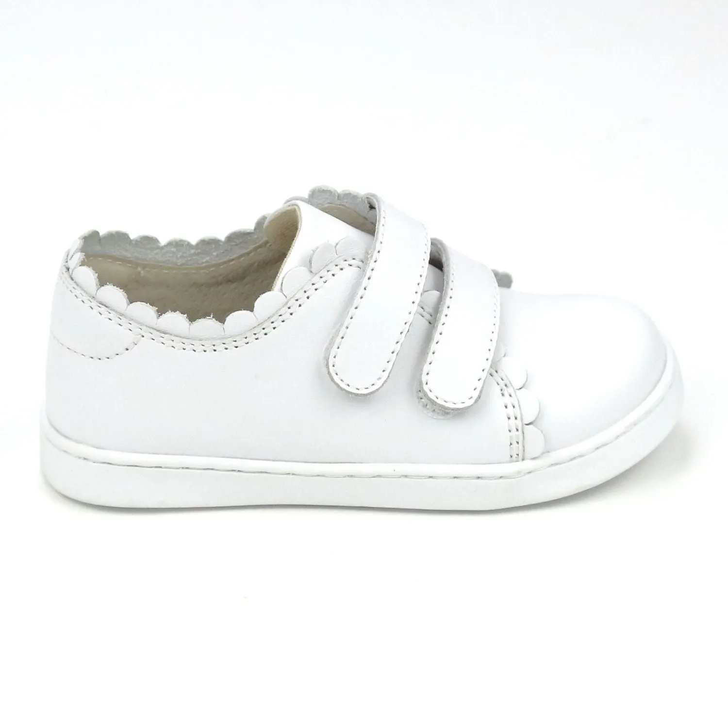 Girls Caroline Double Velcro Scalloped Leather Sneaker