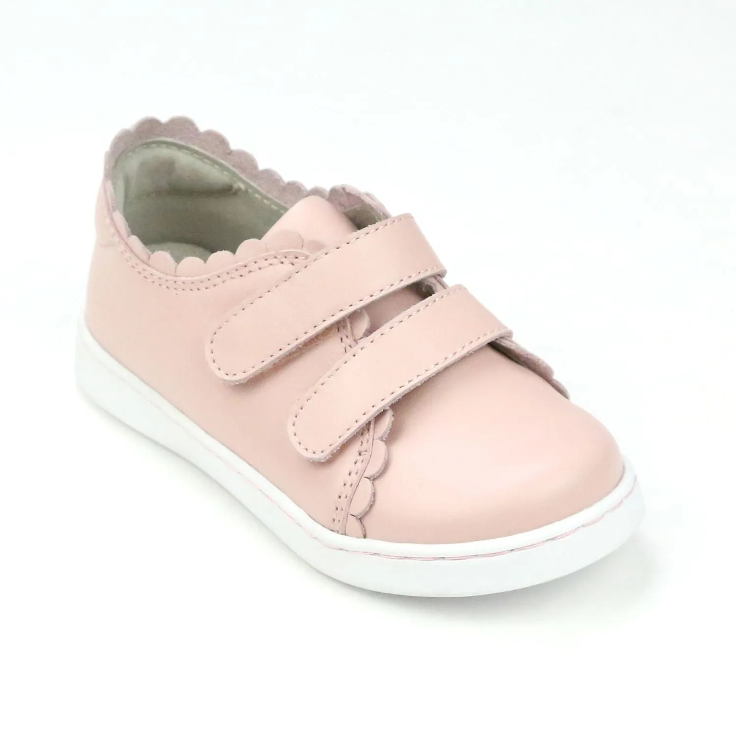 Girls Caroline Double Velcro Scalloped Leather Sneaker