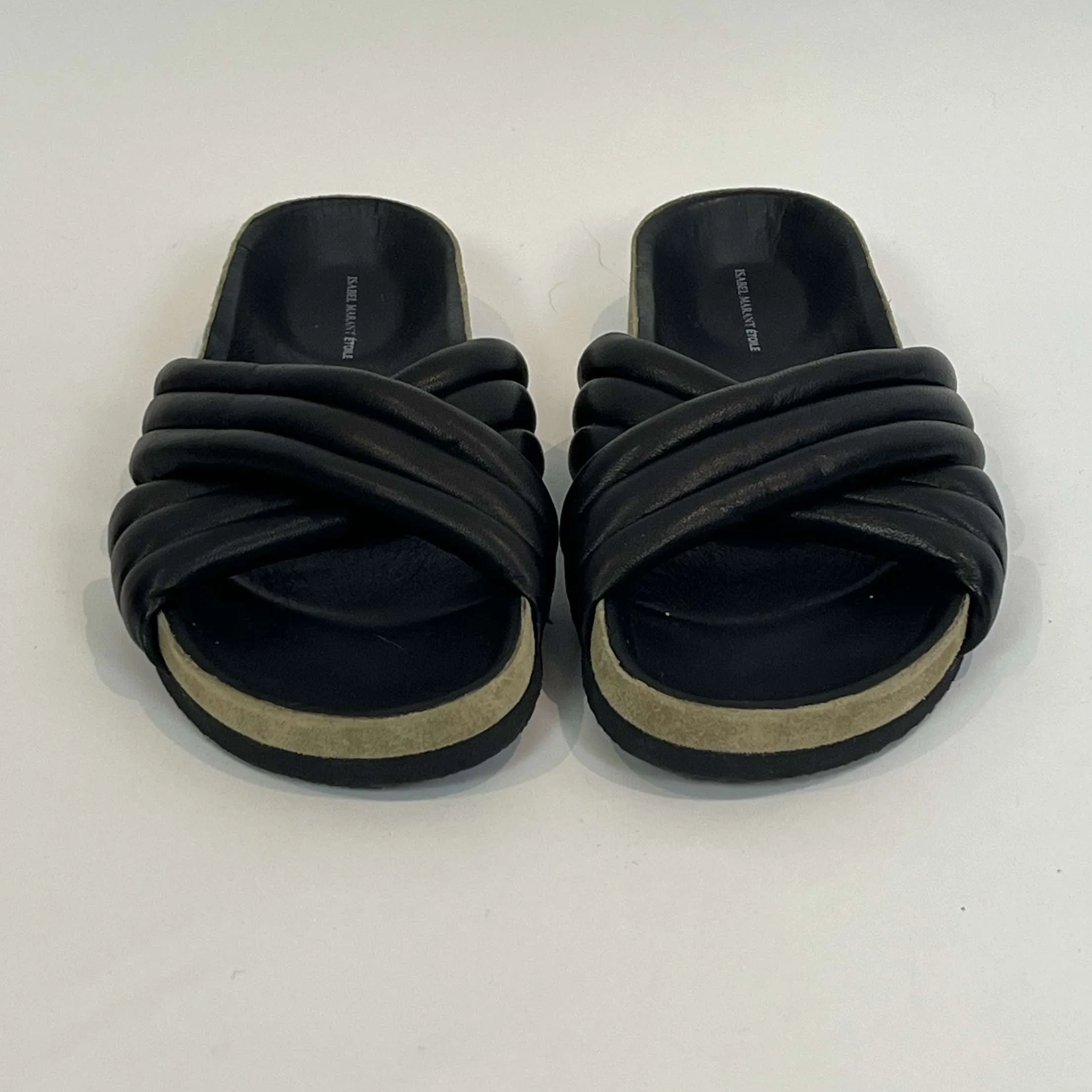 Isabel Marant Etoile Black Padded Leather Flatbed Sandals 37