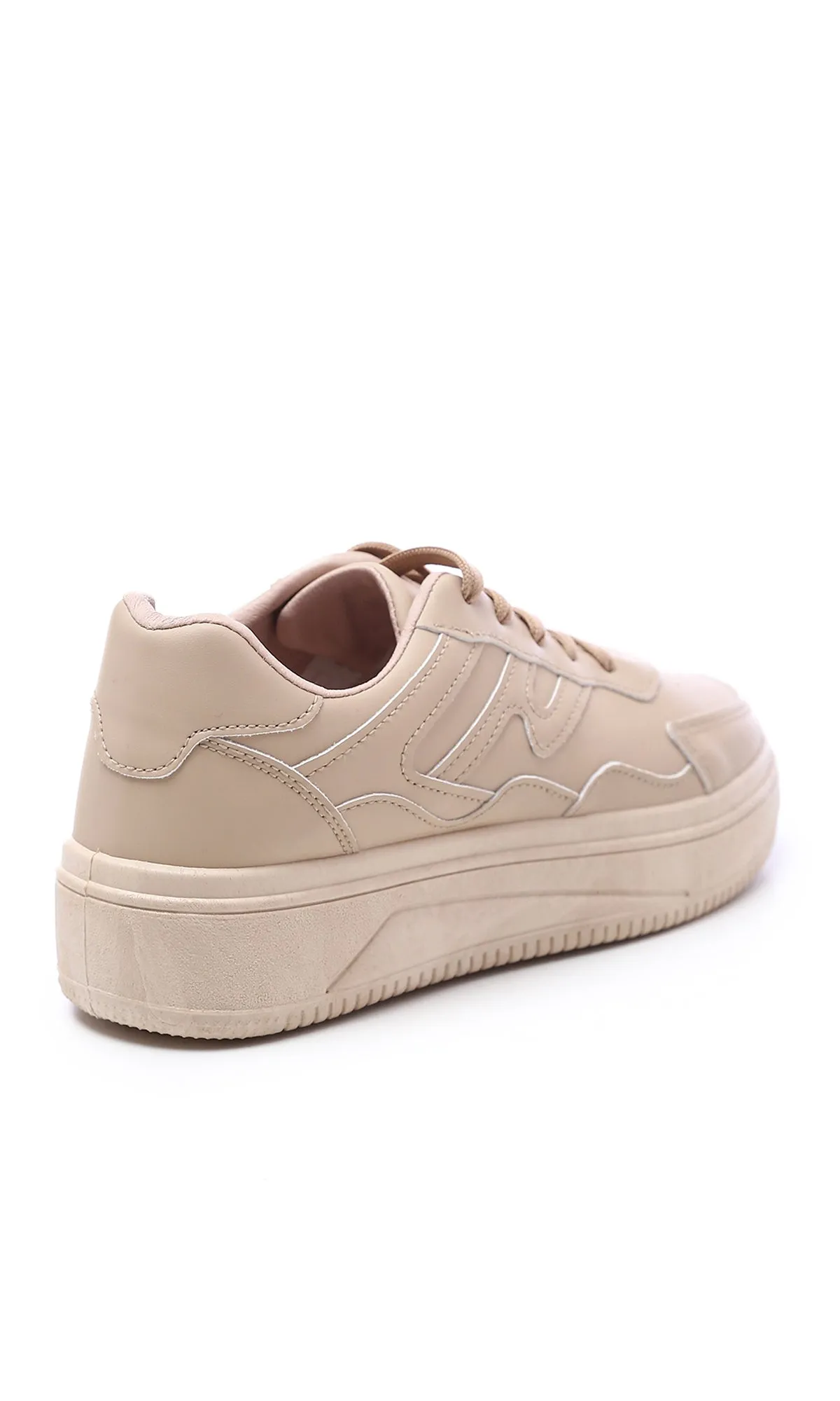 O177892 High-Sole Lace Up Casual Sneakers - Dark Beige