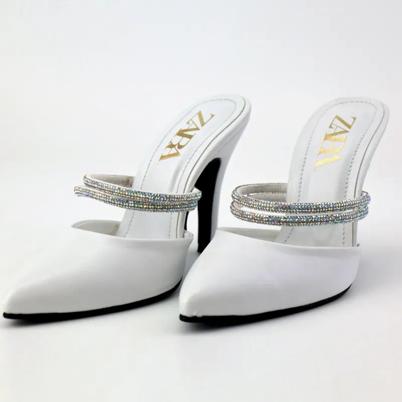 Rhinestone Decor Pointed Toe Mules Heels