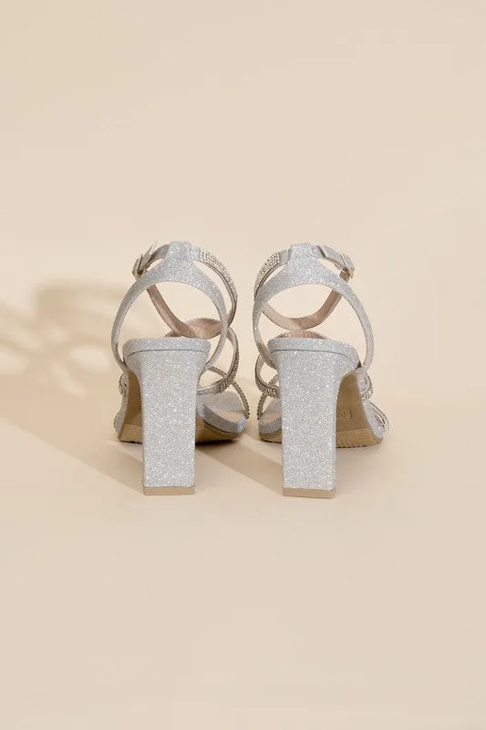 Silver Rhinestone 4" Block Heels