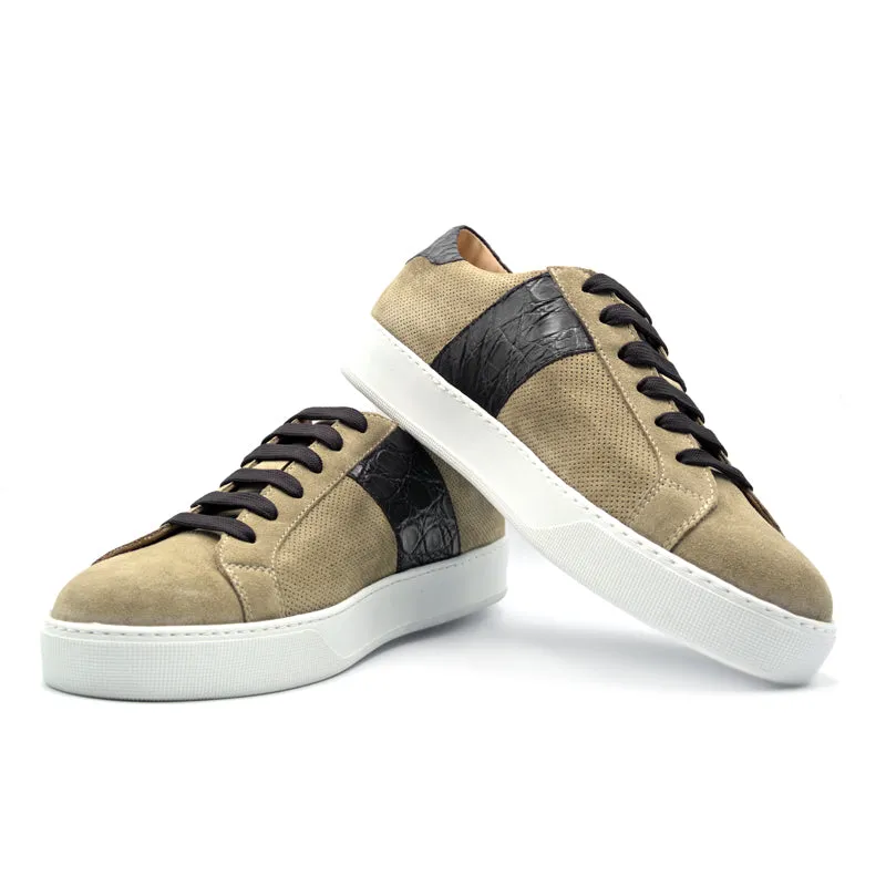 SMPL-SK-012 Sueded Calfskin with Crocodile Sneaker Size 9