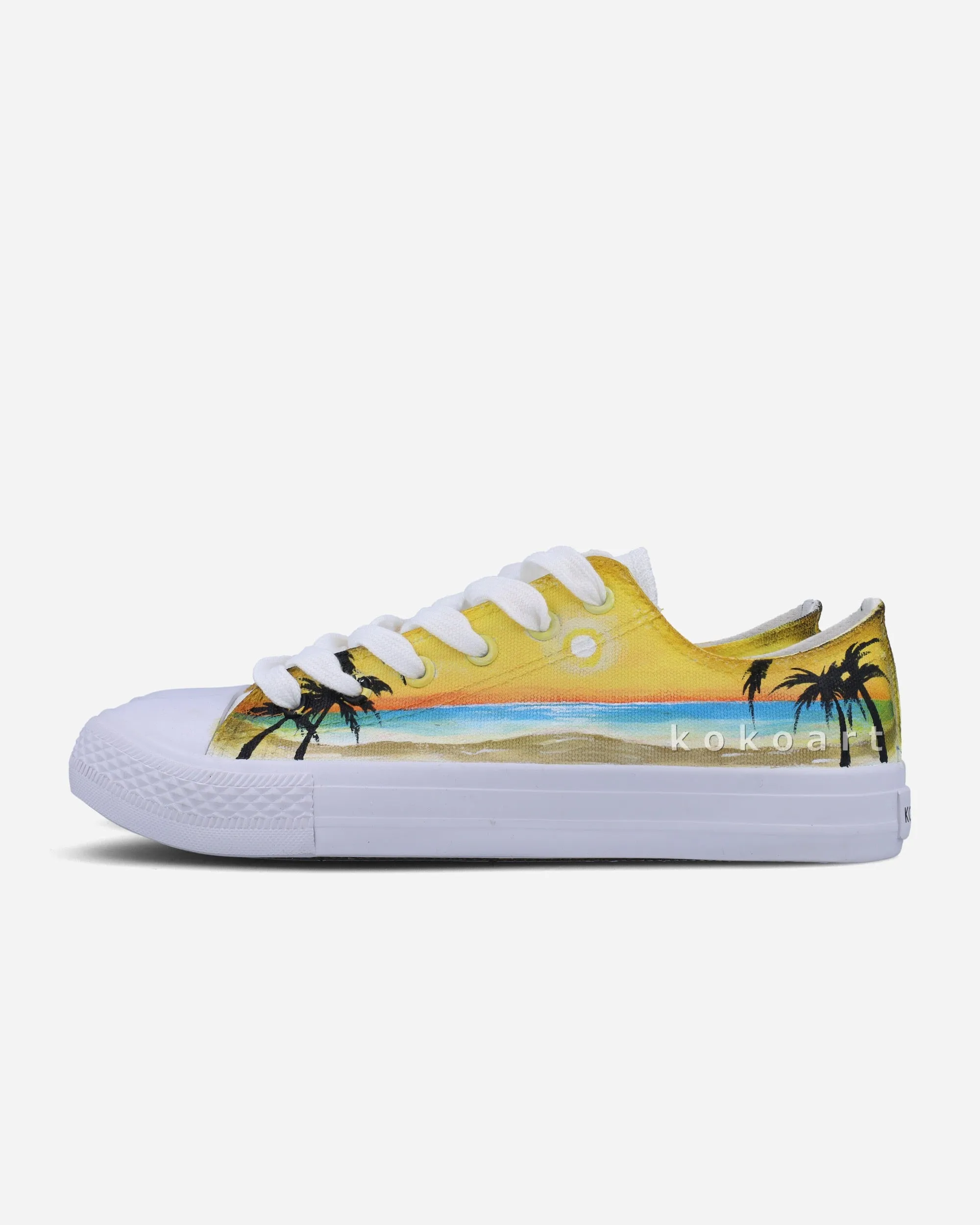 Sunset Beach with Palm Trees Hand Painted Shoes