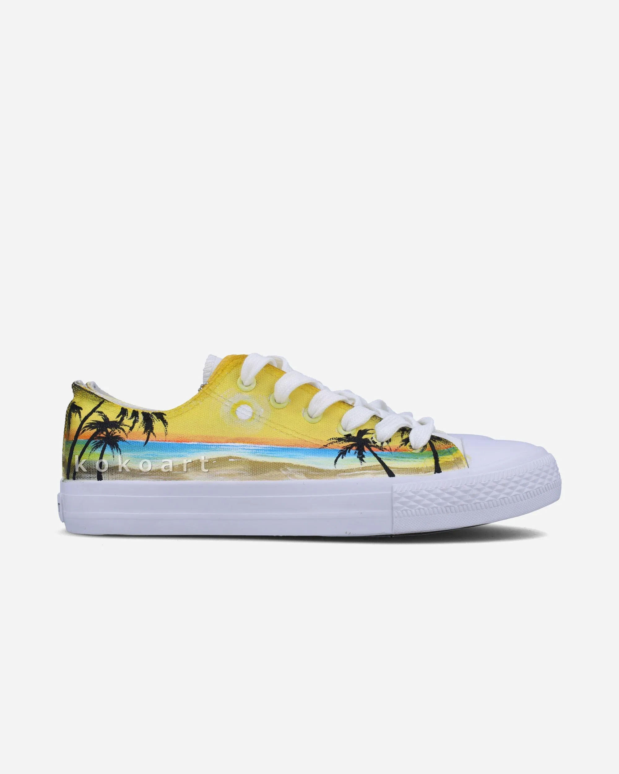 Sunset Beach with Palm Trees Hand Painted Shoes